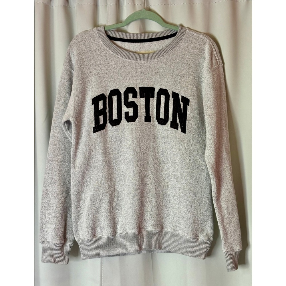 New York Popular Boston Crewneck Sweatshirt Gray Heathered MA Logo Small